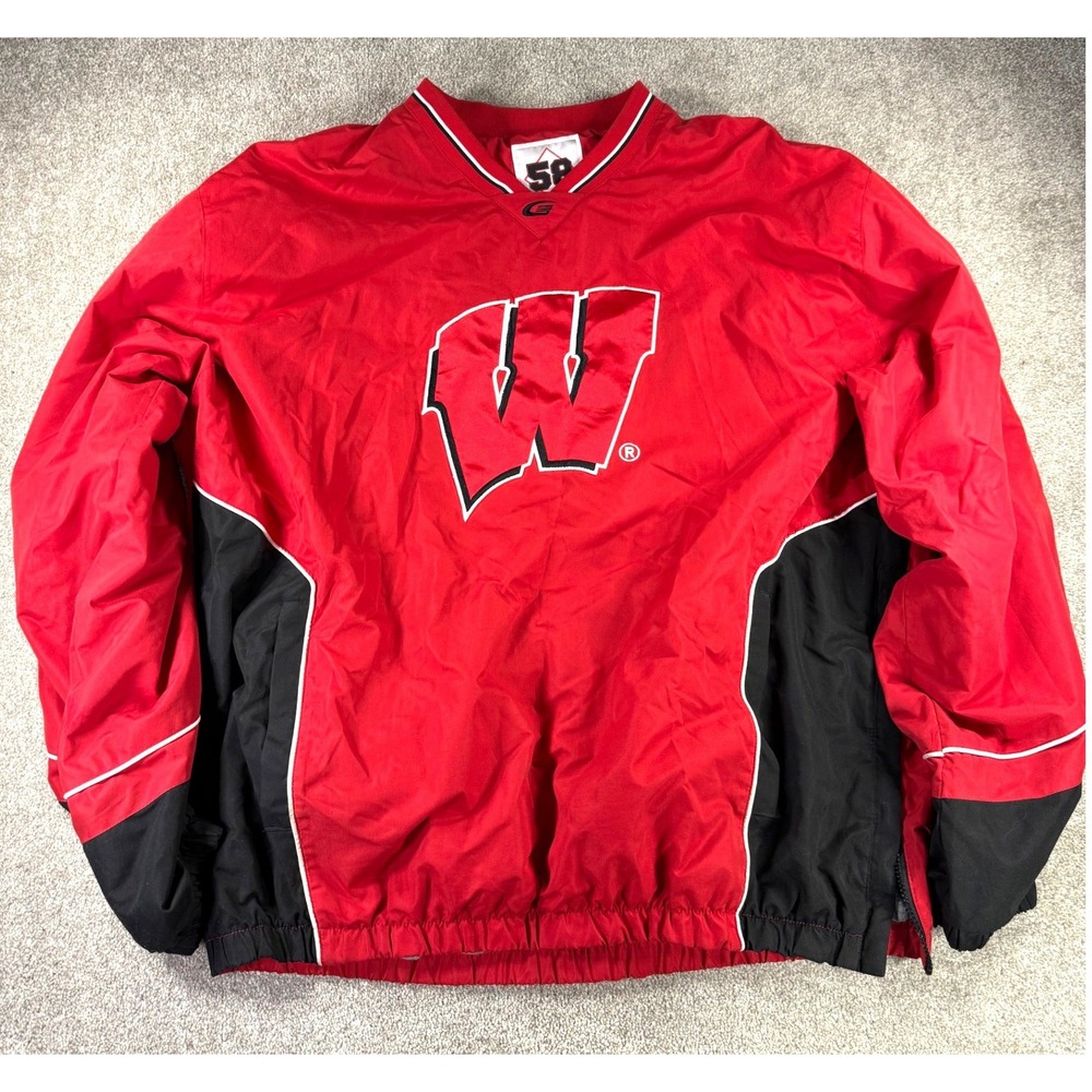 58 Sports Wisconsin Badgers Pullover Windbreaker Red Black XXL